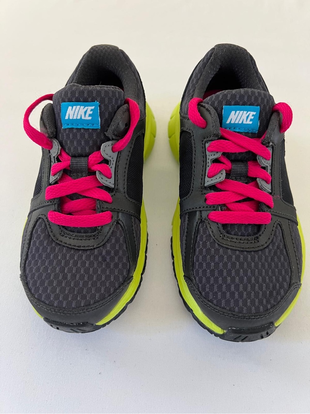 Nike Kids Black Sneakers with Hot Pink Laces and Neon Yellow Soles